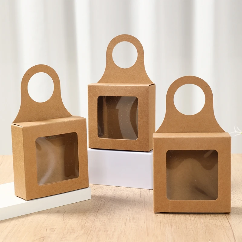10pcs Kraft Paper Wine Gift Packaging Boxes with Window – Folding Hanging Candy, Biscui... - SKU WGBP2019 - UGI Packaging