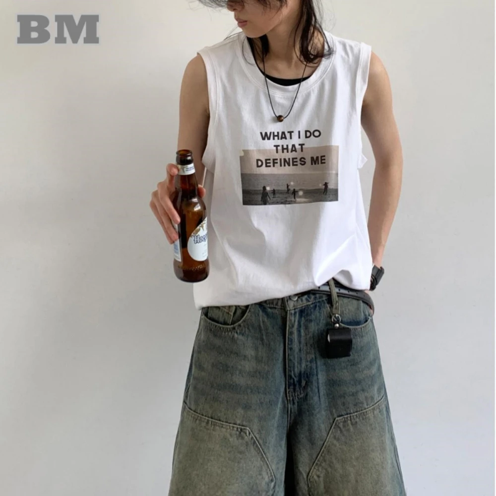 

Летняя уличная одежда с трендовым принтом, жилет без рукавов для мужчин и женщин, футболки в стиле хип-хоп, модные повседневные топы в Корейском стиле, майка в стиле K-POP унисекс