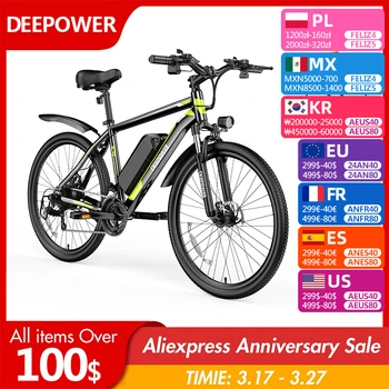 DEEPOWER 성인용 전기 자전거, 500W 전기 자전거, 48V, 15AH, 26 인치 팻 타이어 전기 자전거, 산악 자전거, 무료 배송