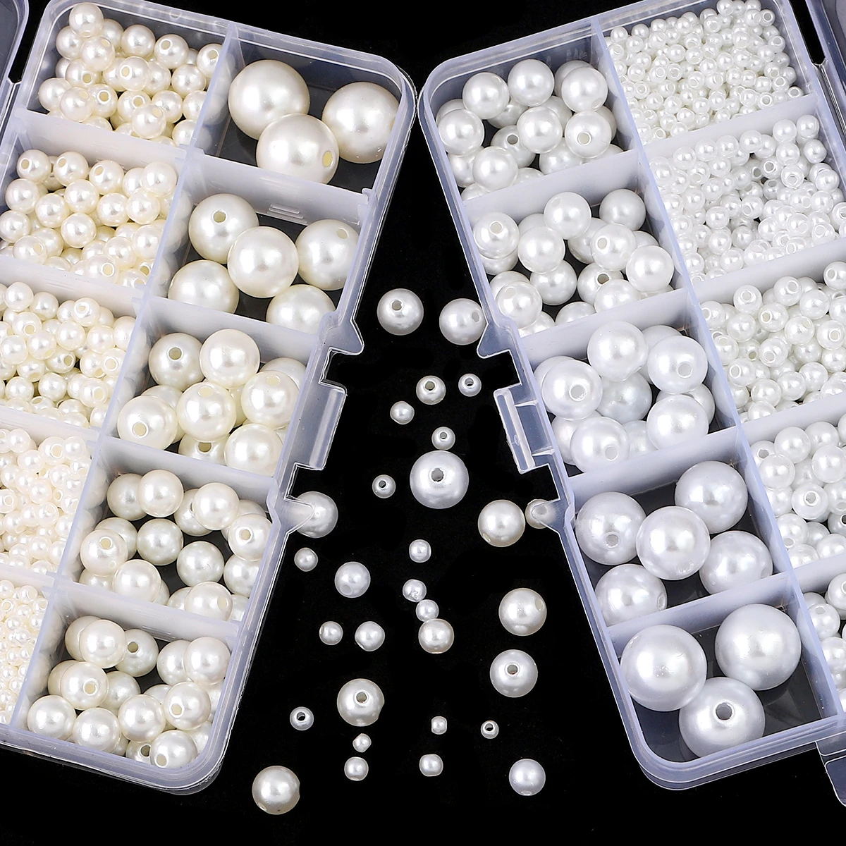 ABS Beads Imitation Pearl Beads Stone Beads 800pcs ABS Pearl Set Box Beige Color Make Earrings Bracelets Necklaces Mobile Phone Chains Decorations