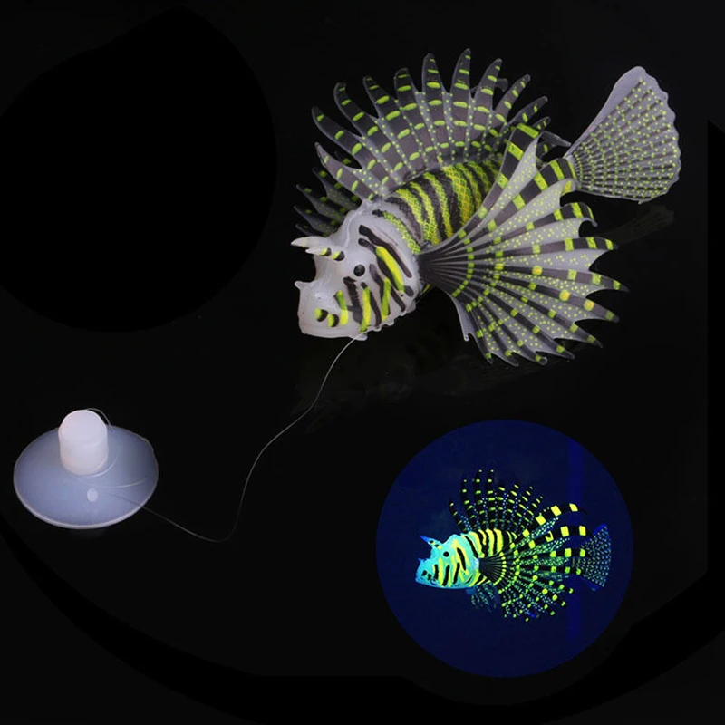 1pcs Artificial Luminous Lionfish Fish Silicone Fake Fish Floating Glow In Dark Aquarium Tank Landscape Ornament Home Decoraton