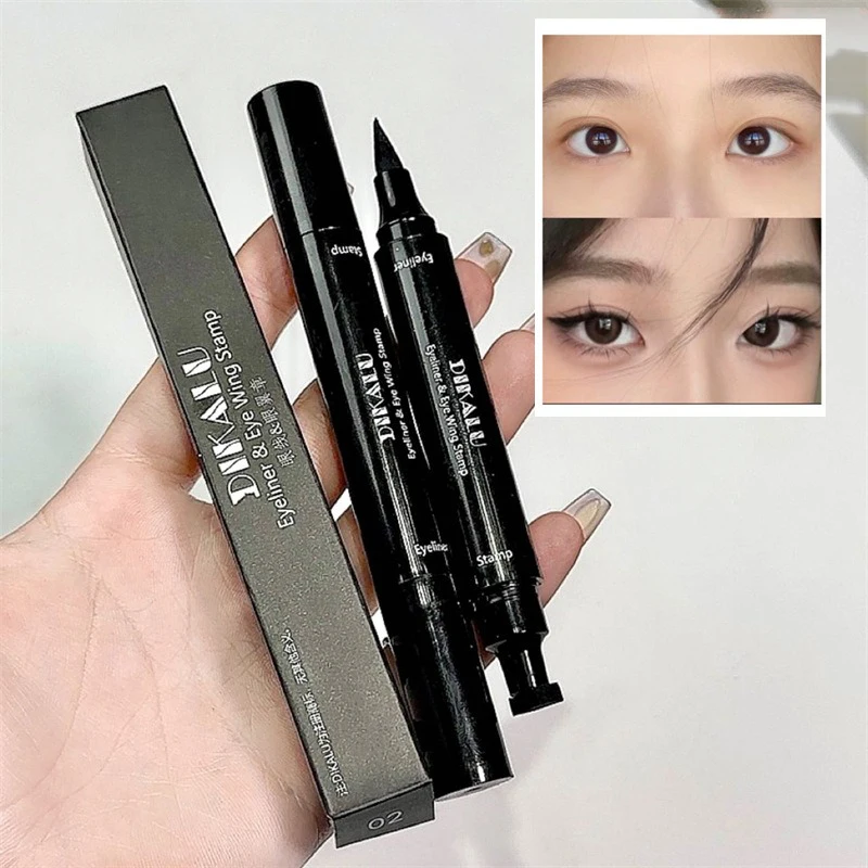Black Double-ended Triangle Seal Eyeliner Pen Waterproof Lasting Non-smudge Quick-drying Stamp Liquid Eye Liner Pencil Cosmetic