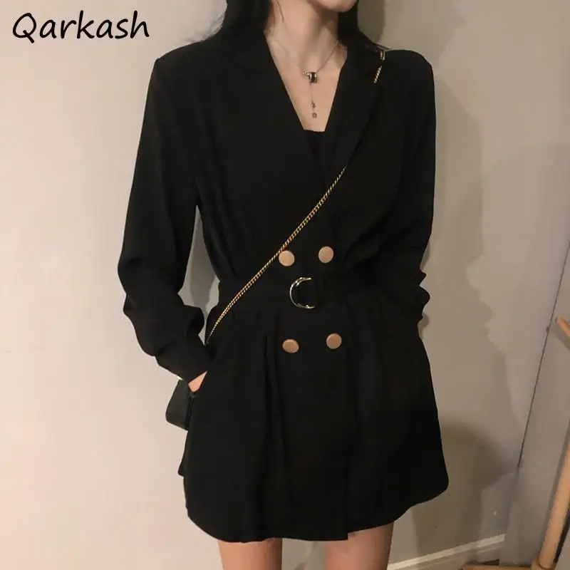 

Women's Blazers Autumn Korean Fashion Double Breasted Outerwear with Belt Elegant Aesthetic Vintage Chic Feminine Solid Clothing