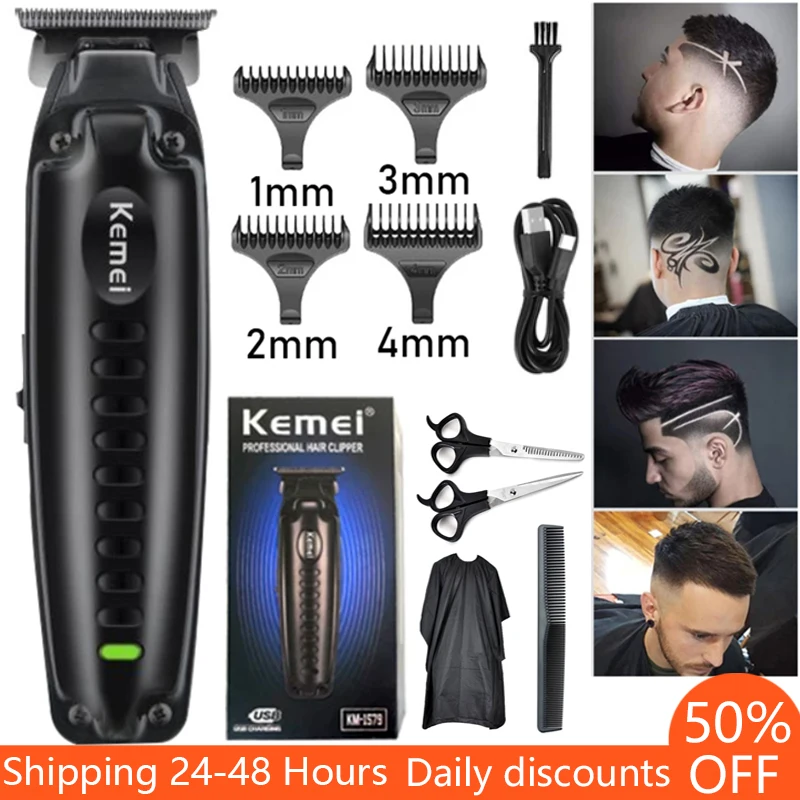 

Kemei Hair Trimmer Men's Electric Hair Cutting Machine Professional Cordless Hair Clipper USB Charging Haircut Machine KM-1579