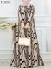 ZANZEA Muslim Women's Dress Elegant Printing Long Sleeve O-Neck Party Long Dresses Casual Islamic Turkey Abaya Hijab Kaftan Robe