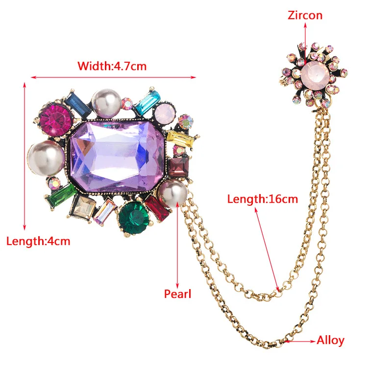 Women Men Colorful Rhinestone Jewelry Brooches Chains