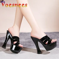 2023 Summer Black Platform Sandals Women Outdoors Leisure Slippers Fashion Slides Party High Heels 14CM Model Walking Show Shoes 1
