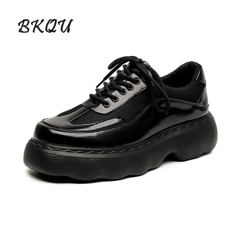 BKQU Male Daddy Shoes 2024 Spring and Autumn Mesh Breathable Black Thick Sole Casual Big Muffin Derby Shoes Advanced 6