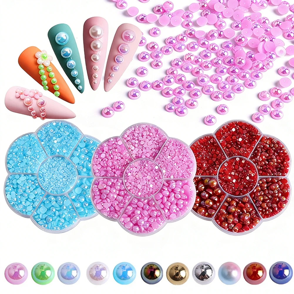 7 그리드 하프 라운드 네일 아트 펄 키트, 화려한 7색 그라데이션 선택 네일 디..