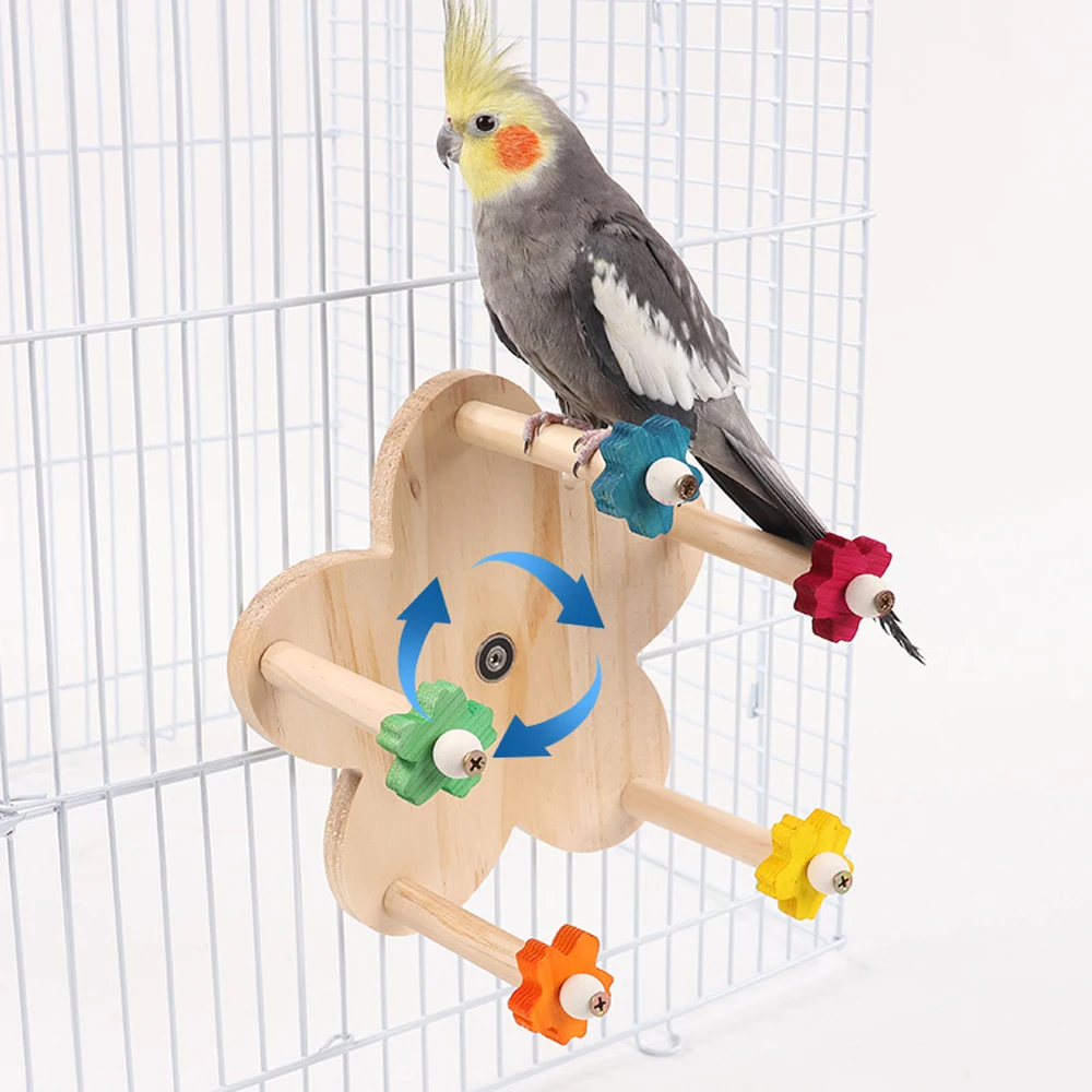 Wooden Parrots Ferris Wheel Toy with Perches Rotating Ferris Wheel Bird Toy with Bearings Hanging Bird Stand Cage Accessories parrot toy bird toy