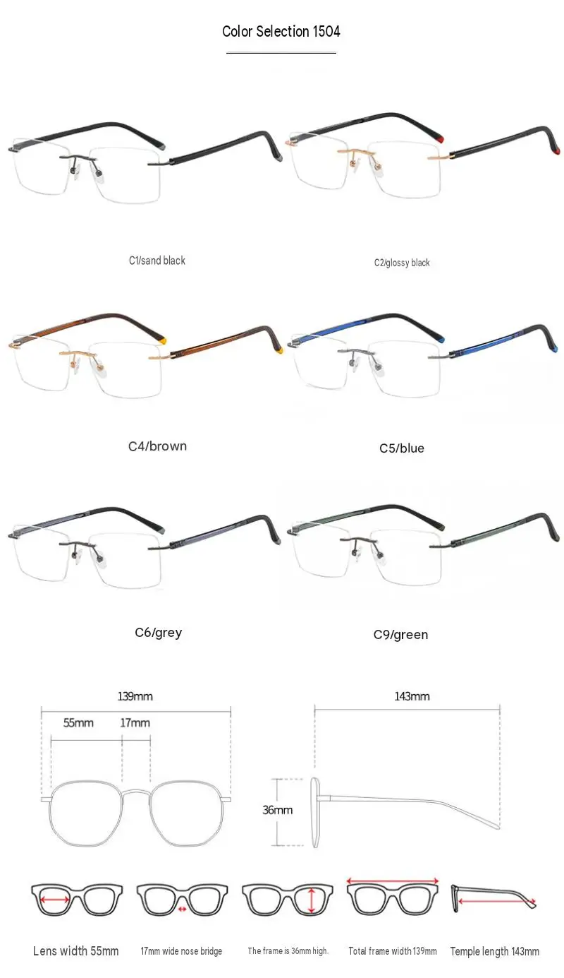 ZENOTTIC gafas graduadas rectangulares sin montura de alta calidad antiluz azul/gafas ópticas fotocromáticas para hombres