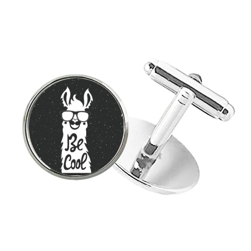 

Be Cool Alpaca Black White Quote Round Button Cuff Clip Stud Cufflinks