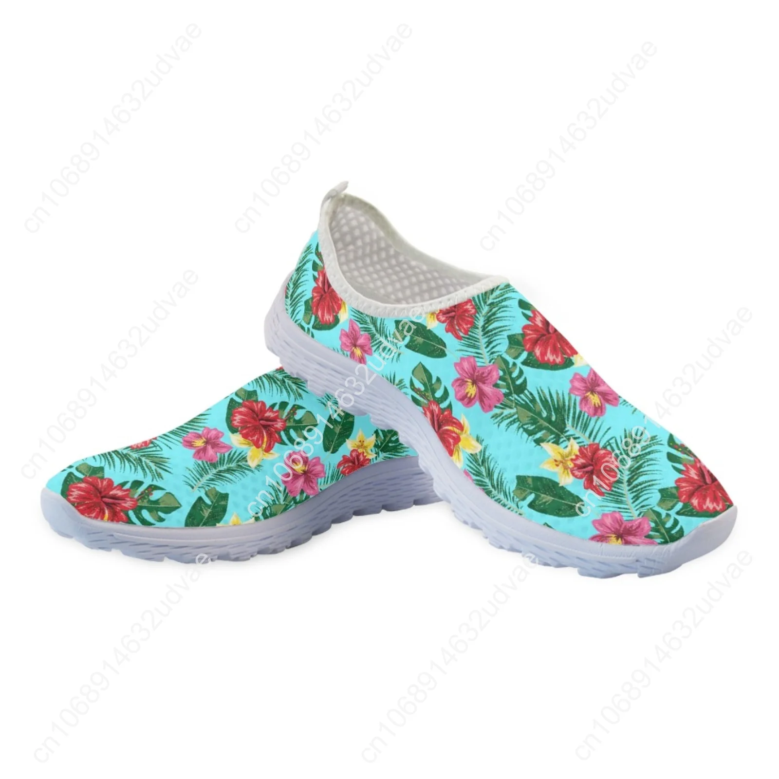 Pretty Tropical Flower Printing Women Flat Shoes Summer Breathable Slip-on Mesh Sneakers Lightweight Loafers Zapatos
