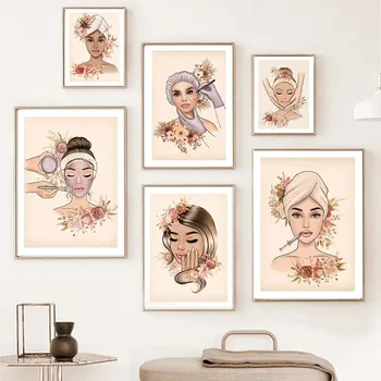 Simple Women Beauty Salon Facial Treatment Spa Wall Art Minimalist Print Canvas Painting Posters for Living Room Home Decor 1