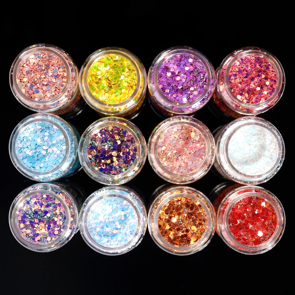 

3.5OZ Bottle Holographic Nail Sequins Mixed Hexagon Shape Glitter UV Polish Nail Flake Sequins Paillette For Manicure Decoration