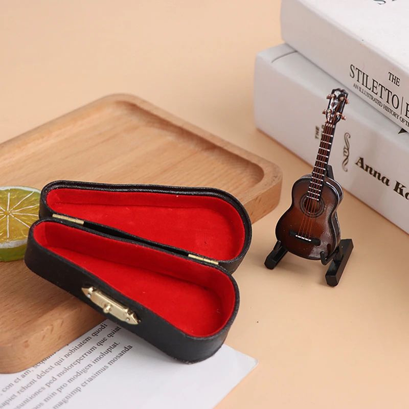 1 Set Exquisite Mini Violin Guitar With Musical Instrument Case Best Gift Miniature Wooden Ornament Dollhouse DIY KIds Toy Model 