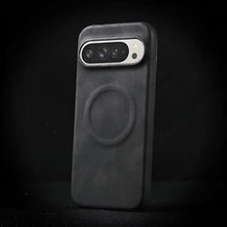 Luxury Sheepskin Leather Magnetic Case with Wireless Charging Matte Cover for Pixel 7 Pro (Black)