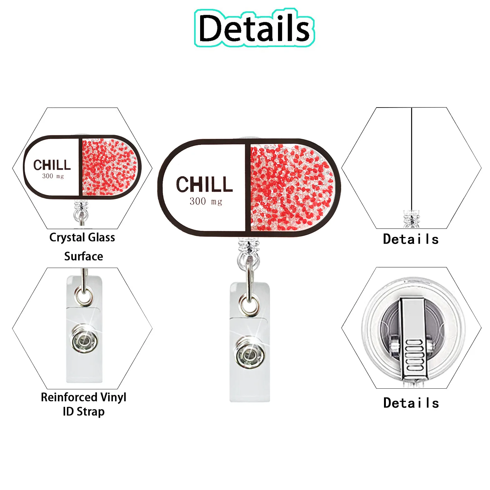 Acrylic Quicksand Pills Stethoscope Sling Bottle Rotating ID Badge Holder Doctor Nurse Retractable Badge Reel 2