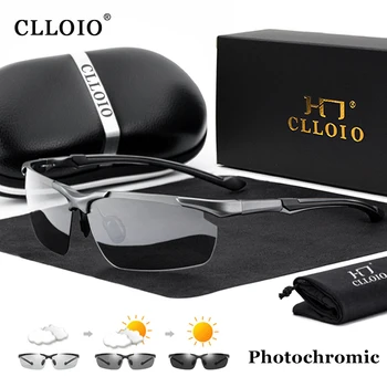 Clloio top quality aluminum polarized photochromic sunglasses men rimless day night driving glasses anti glare chameleon