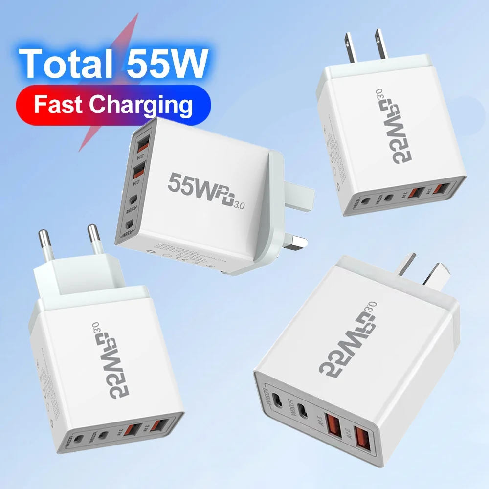 Universal 65W Fast USB Wall Charger Adapter with International Plug Options