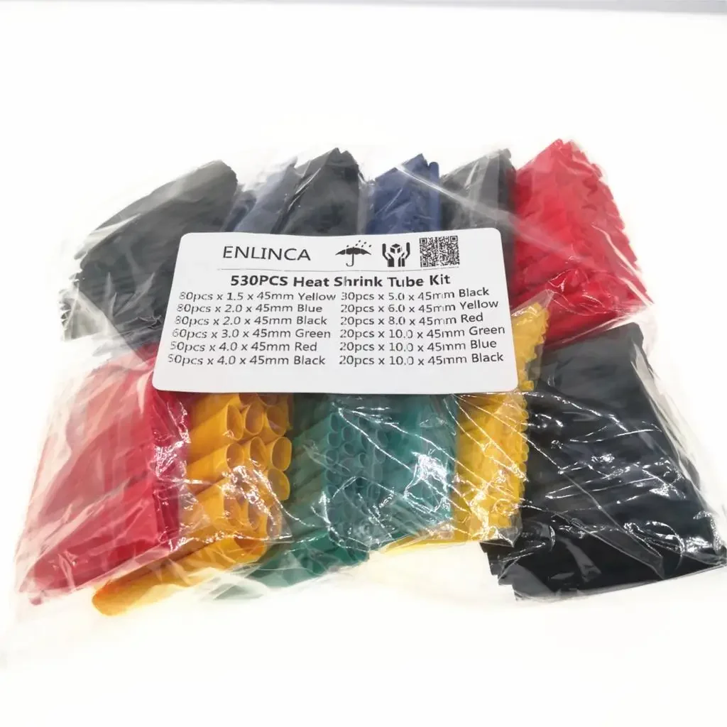 Polyolefin Shrinking Heat Shrink Tube Wire Cable Insulated Sleeving Tubing Set 2:1 Waterproof Pipe Sleeve 530pcs/Set