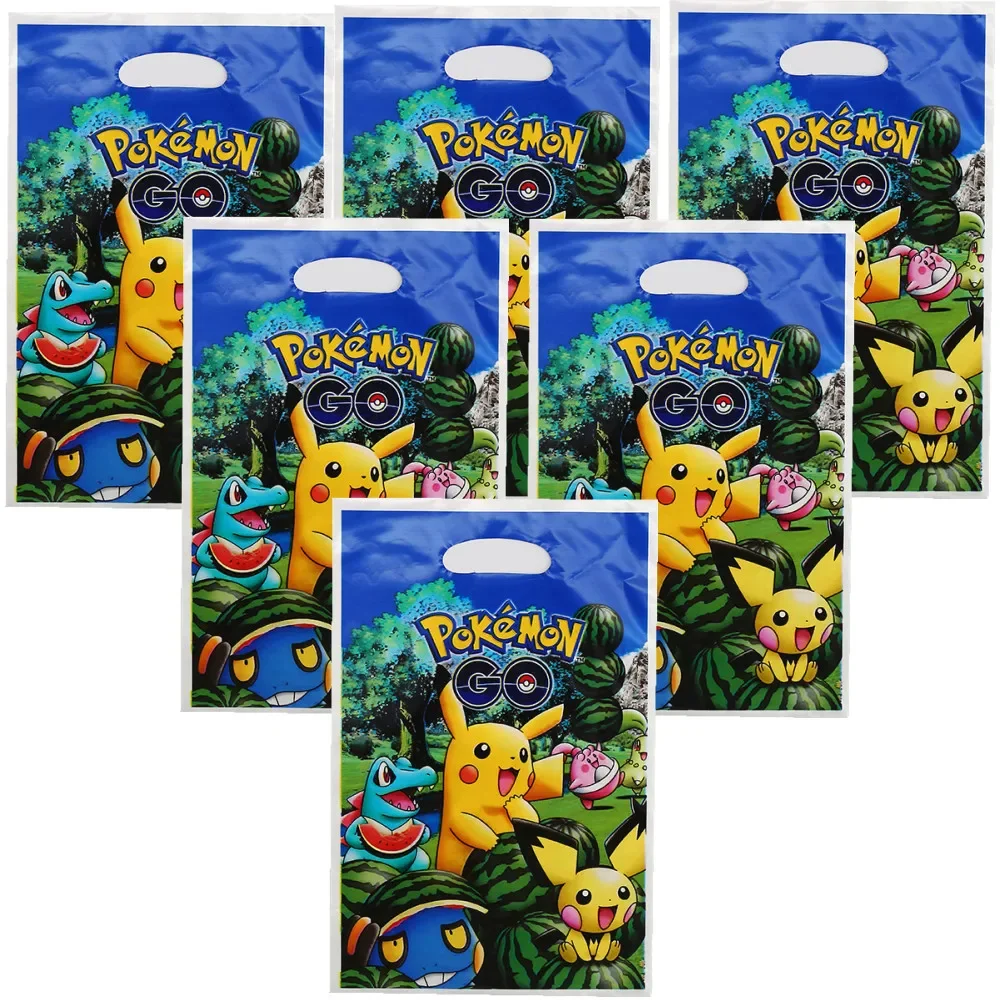 10Pcs/Pack Pokemon Party Gift Bags Pikachu Theme Plastic Candy Loot Bag Handle Gift Bag Kids Birthday Party Decoration Supplies