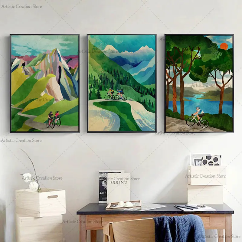 추상 산악 자전거 포스터 라이딩 동기 캔버스, HD 프린트 벽 그림, 거실 홈 장식, 사이클링 애호가 선물