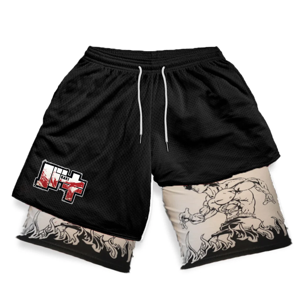 Baki Hanma Anime Gym Shorts Men Manga 3D Print 2 in 1 Performance Shorts Workout Sports Quick Dry