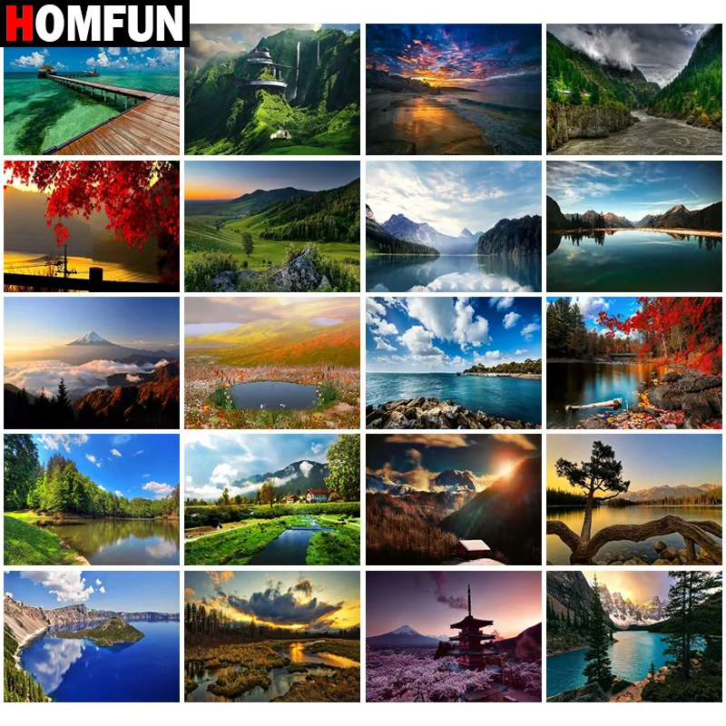

Алмазная живопись HOMFUN «Пейзаж, деревья, горы», полноразмерная/круглая вышивка, украшение для стен, инкрустированная смолой, вышивка крестиком