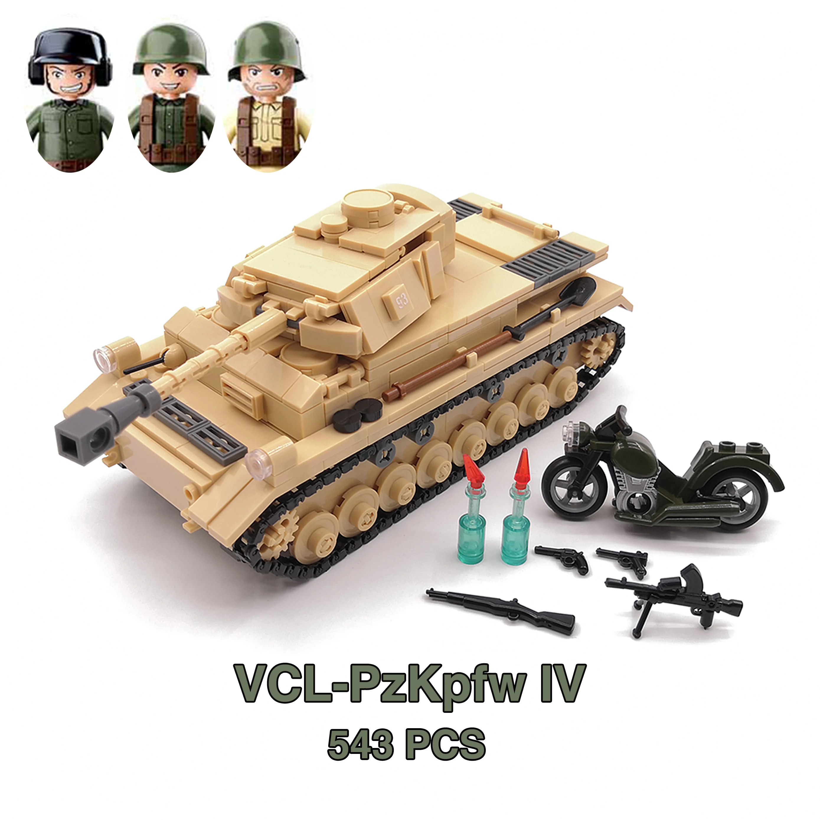 Military Tank T34 Sherman Panzer IV Fighter Sluban Figure WW2 War Army Weapon Model Building Block Brick Children Kids Gift Toys