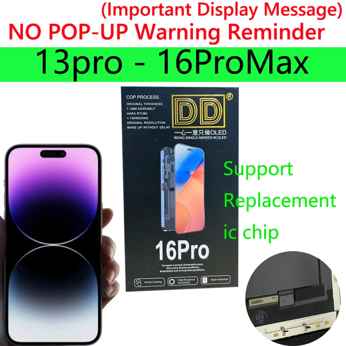 Oled display screen For iPhone 11Pro 12Pro 13Pro 14Pro 15Pro 16pro Max 16E 12 13 14 12mini Solve Non Pop Up Problem