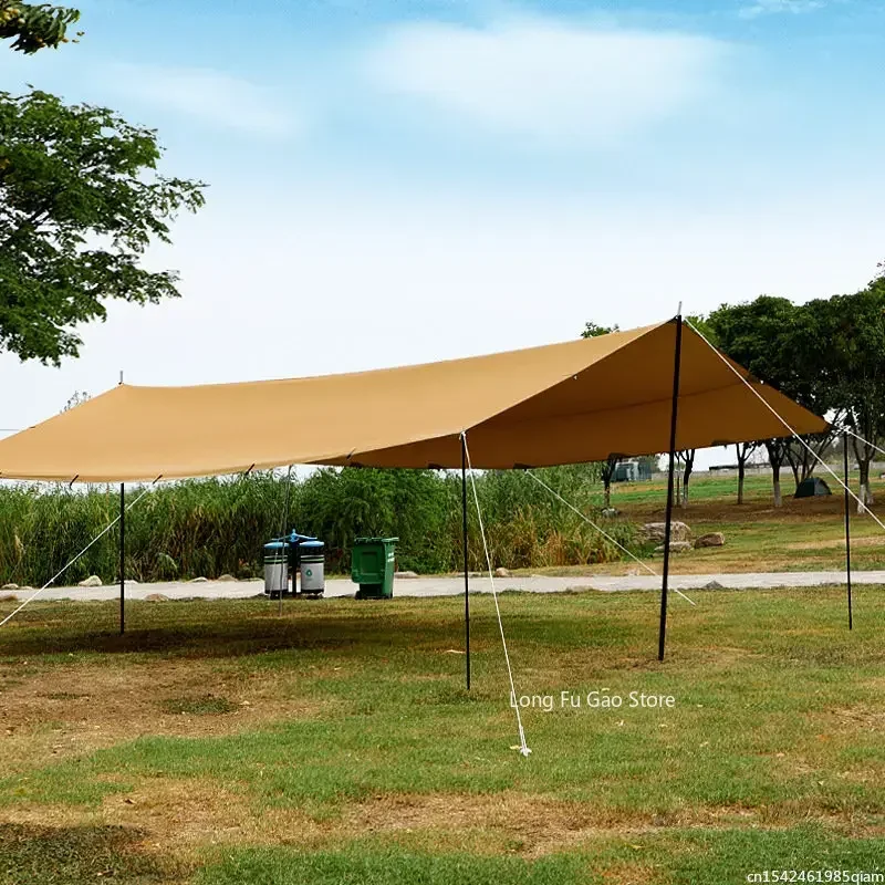 Awning Canopy Sun Shade Without Poles 6*8m Large Canopy Waterproof Oxford Silver Coated Outdoor Camping Awning Sunshelter Tarp More Hanging Points