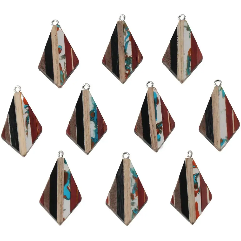 

striped multicolor wood Wood Earring Charms natural wood Rhombus Vintage Wood Jewelry Making Jewelry accessories