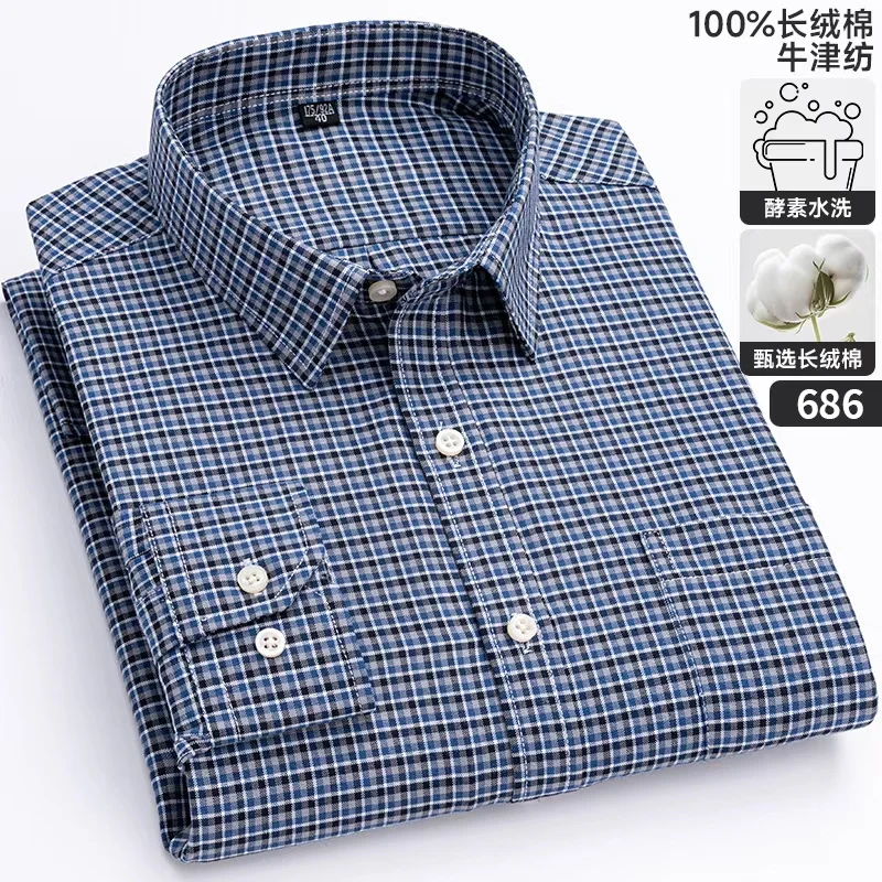 Herren Langarm Oxford Plaid Striped Casual Shirt Front Patch Brust Tasche Regelmäßige-fit Taste-unten Kragen starke Arbeit Shirts – Detail 20