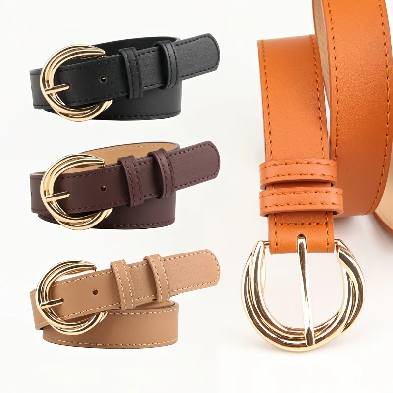 1pcs Women's Belt Fashion Classic Buckle PU Leather Belt Casual Versatile Golden Buckle Lady Belt- Pair with Jeans, Pants, Dress