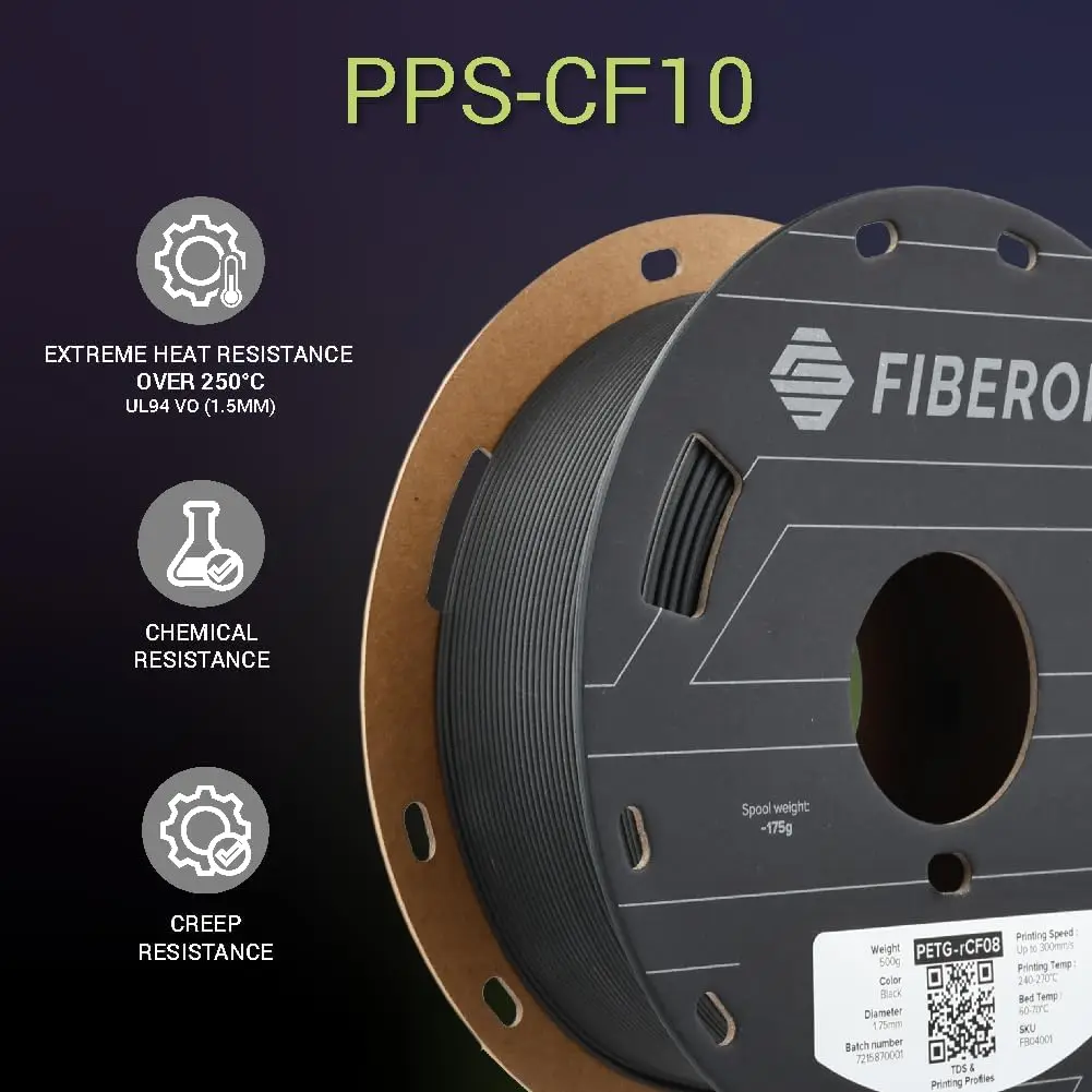 폴리메이커 파이버온 PPS-CF10 필라멘트 블랙 1.75mm 0.5kg, 극한의 내열성 - 파이버온 탄소섬유 강화 PPS