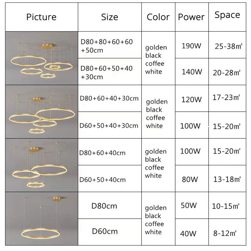 Modern LED Circle Ceiling Chandelier Lustre Lamp Indoor Lighting For Living Room Study Bedroom Lamps Round Rings Home Decoration images - 6