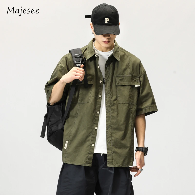 

Shirts Men Vintage Summer Students Loose All-match Fashion Korean Style Half Sleeve High Street Popular Males Clothing Daily New