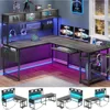 L Shaped Desk, 94.5 Inch Home Office Desk with Power Outlet & Pegboard, L Shaped Gaming Desk with LED light, Keyboard Tray 1