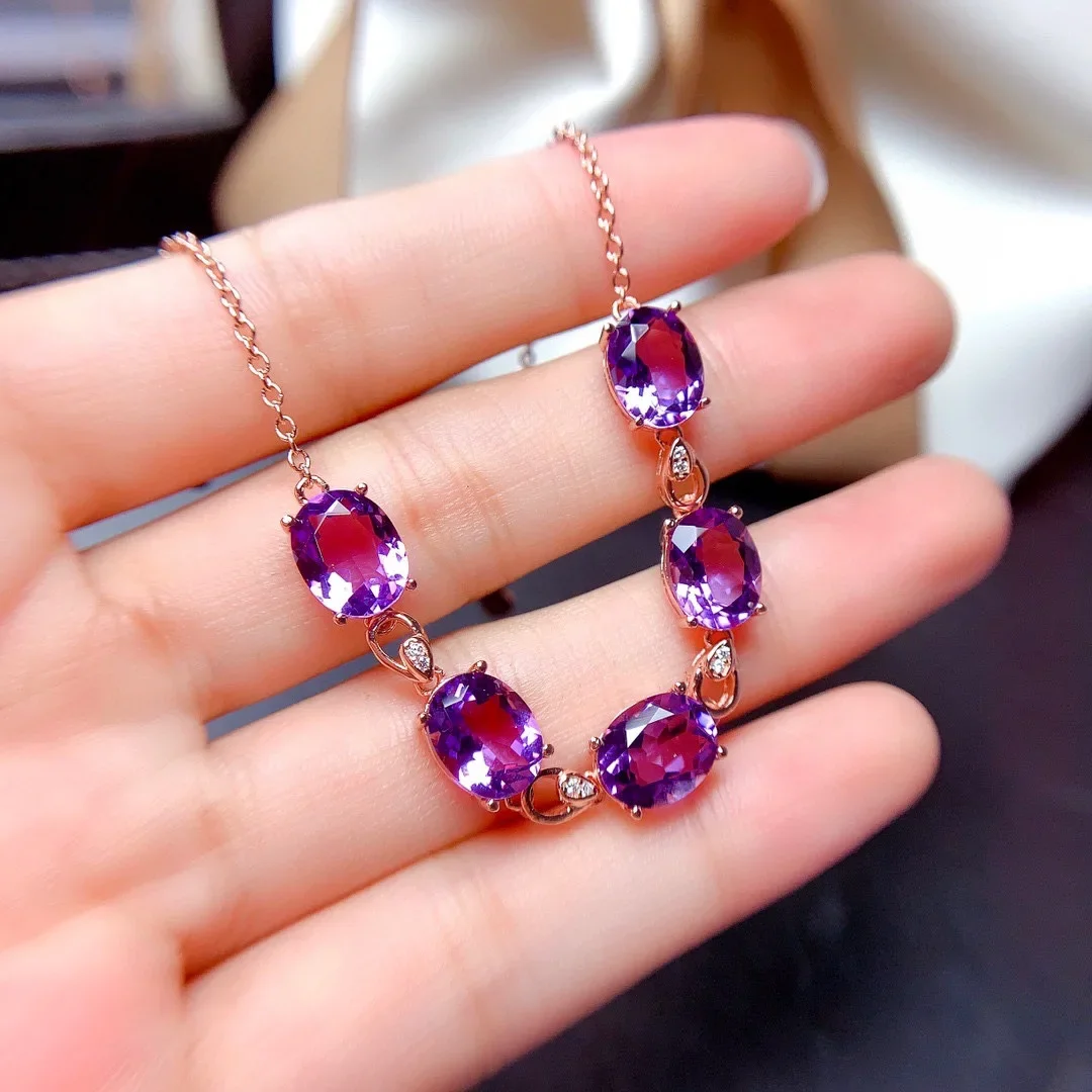 Luxury Sparkling Cubic Zirconia Jewelry S925 Silver Purple Crystal Charms Bracelet Elegant Bridal Bangles for Women 