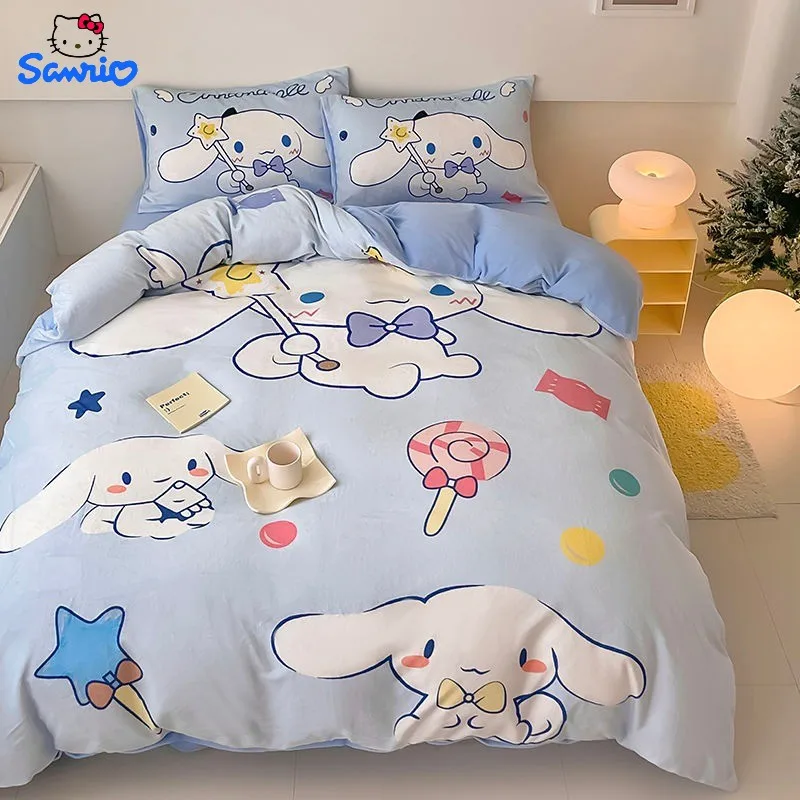 

Sanrio Cinnamoroll Kuromi animation peripheral plus velvet three-piece set for boys and girls simple dormitory creative bedding