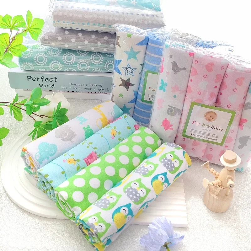 4pcs/lot Cotton Flannel Diapers Supersoft Receiving Baby Blanket