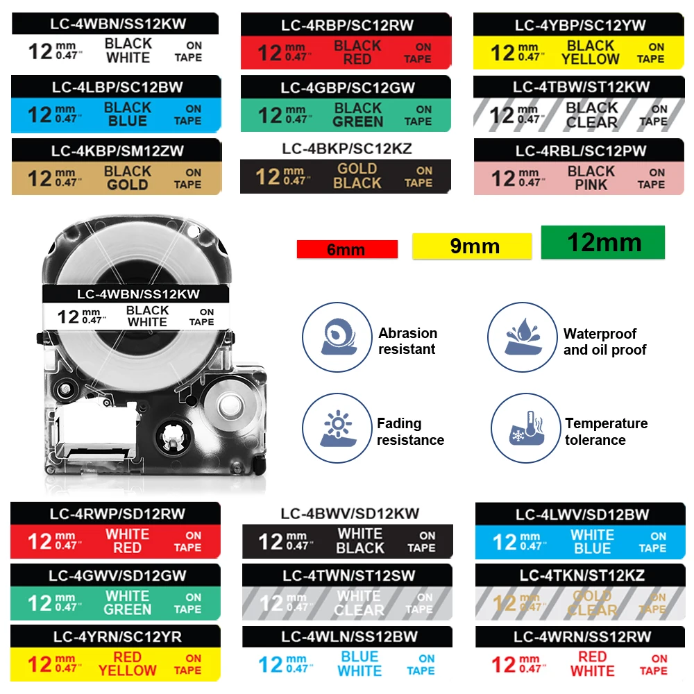 

1 шт., лента для этикеток, 12 кВт, совместима с Epson LC-4WBN SS9KW, SS6KW, кассета для Epson