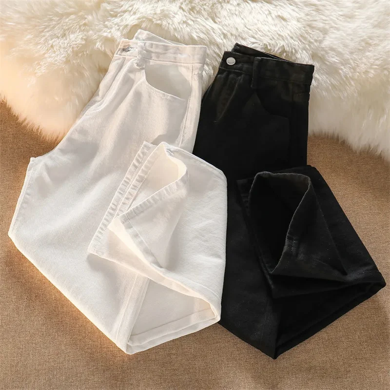 2025 Fashion Jeans Women White Black High-waist Straight Pants Spring Summer Denim Casual Trousers Lady Loose Wide-leg Jeans 2