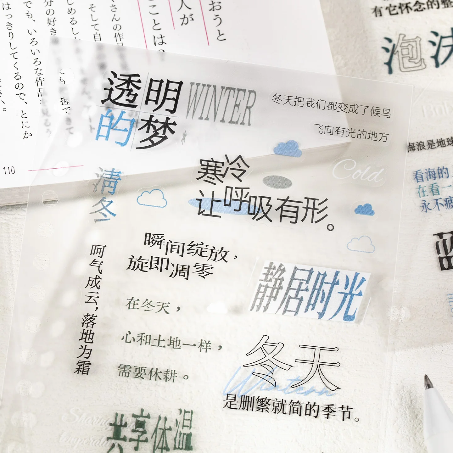 20개 PET 단어 스티커 - 저널 스크랩북 DIY 장식을 위한 미적 중국어 텍스트 문구