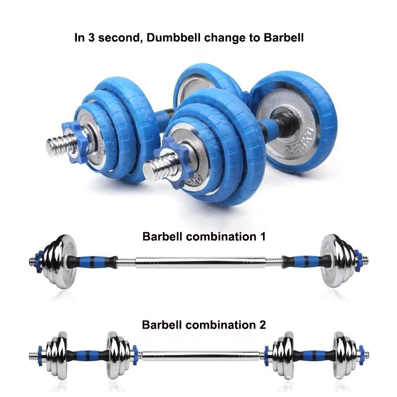 Custom Electroplated Cast iron Dumbbell 2-in-1 Adjustable Dumbbell Barbell Set Non-Slip Grip with Suitcase 10/15/20/30/40/50kg