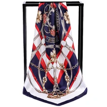 

Luxury Brand 2022 New Designer Silk Square Scarf Women Satin Neck Hair Tie Band Summer Beach Hijab Head Female Foulard