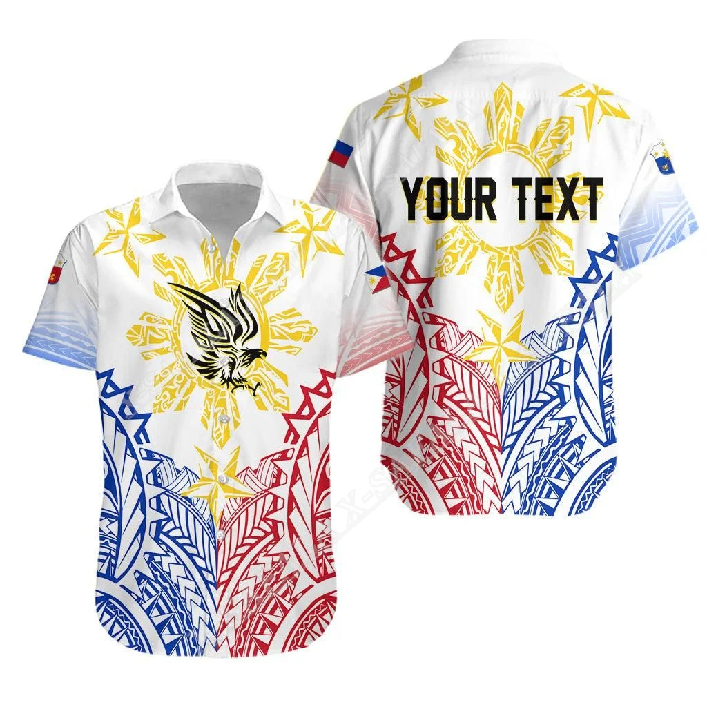 

Philippines Independence Day Sun with Eagle 3D Print Men Hawaiian Beach Shirt High Quality Button Fashion Short Sleeve Tops