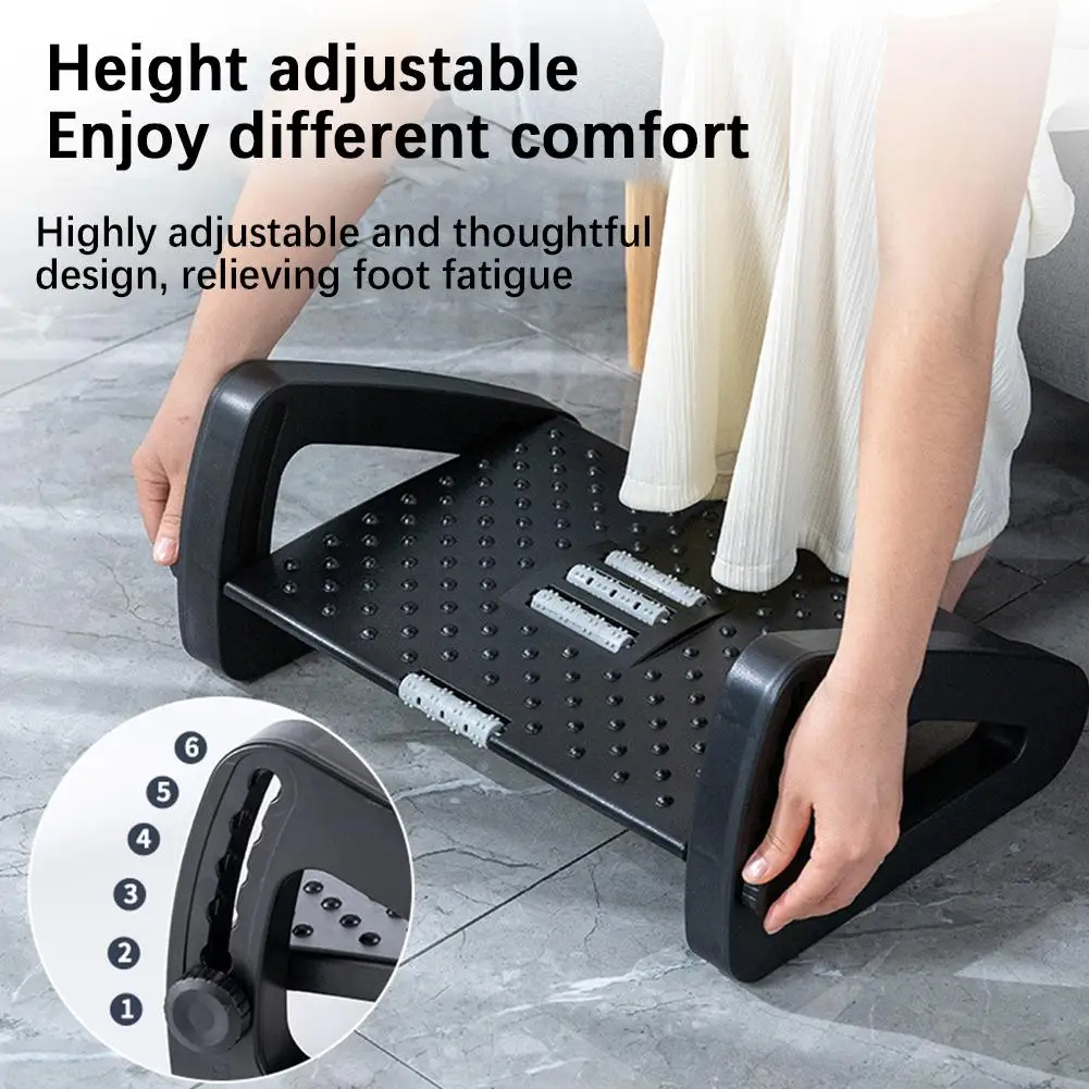 

Under Desk Footstool Adjustable Ergonomic Footrest Stool With Rollers Foot Stepping Platform Comfortable Massage Pad For Ga N9x6