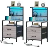 Nightstand Set of 2 with Charging Station and LED Lights,  Bedside Table 36.4 Inch ,  Side Table, Mesh Shelves with Hooks 1